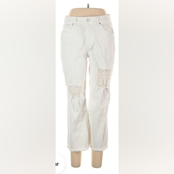 Sincerely Jules Cream High Rise Distressed Jeans size 11/30 EUC LIKE NEW - Picture 1 of 11